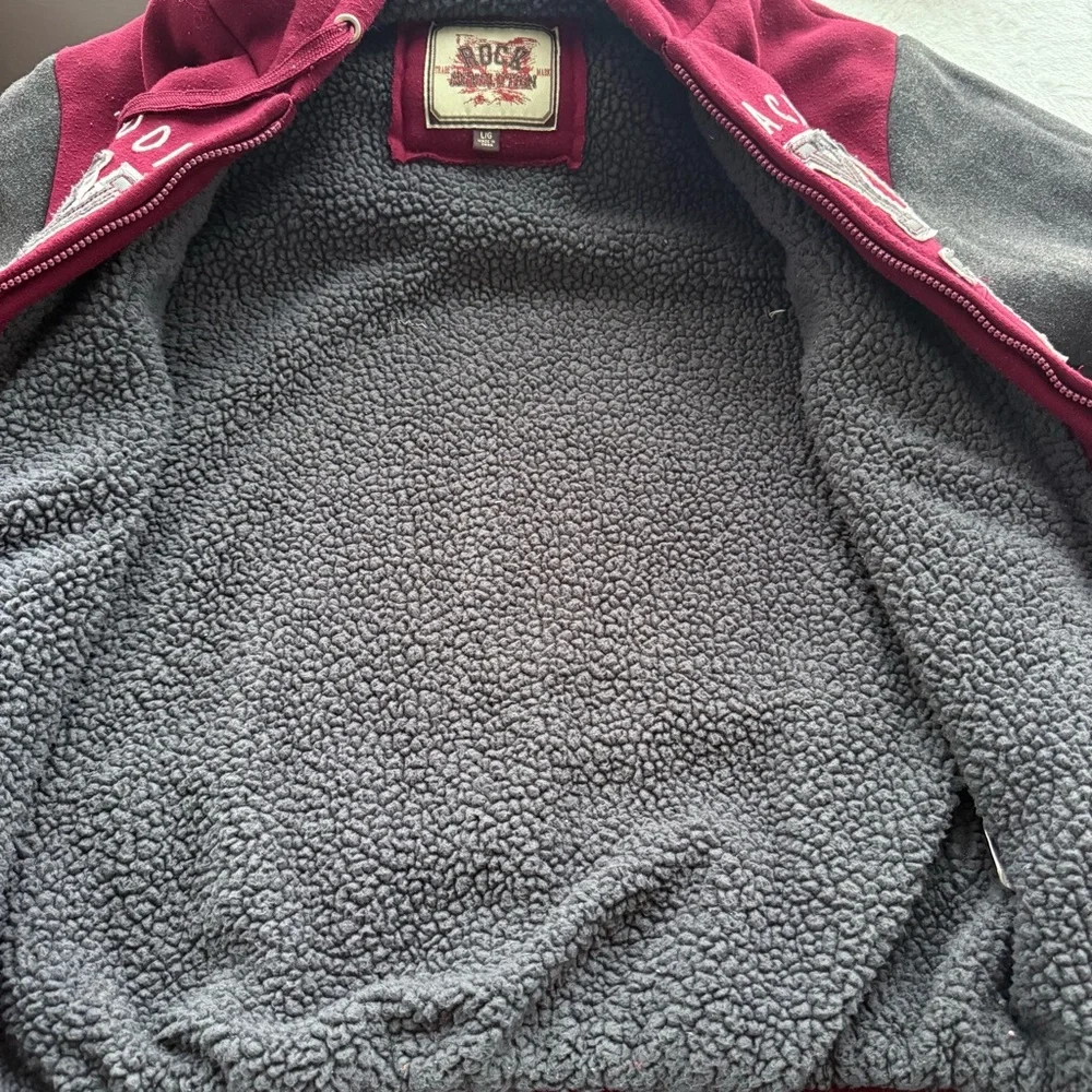 Rock Revolution Academic New York Burgundy Fleece-Lined Jacket HOODIE Sz L